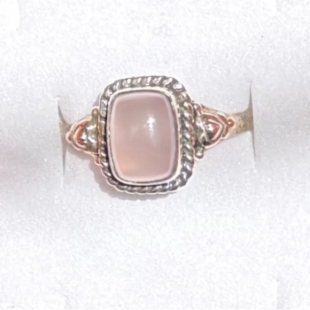 S925 Rose Quartz Rope Outlined Ring - Picture 3 of 3